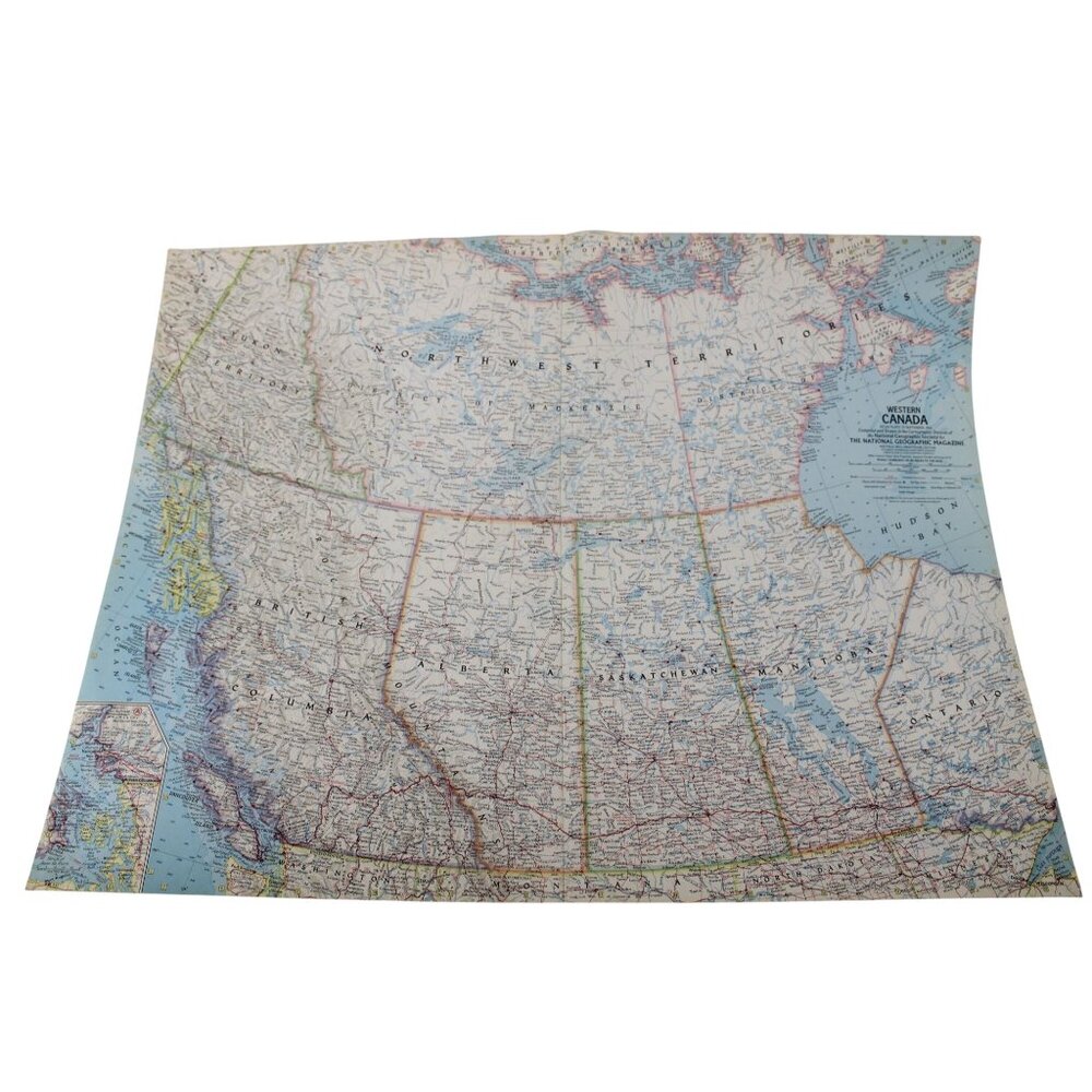 1966 National Geographic Map Western Canada Vintage 94244